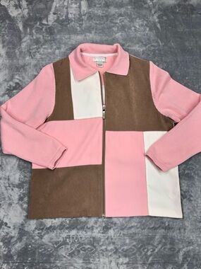 Allison Daley Pink and Brown Colorblock Zip Jacket